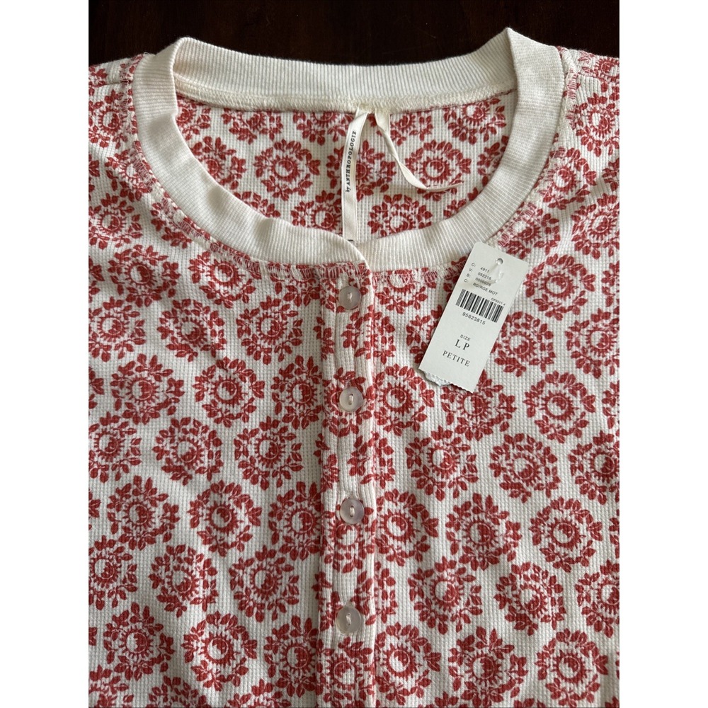 Anthropologie Womens Size Medium Pajama Top Floral Print Soft Waffle Thermal